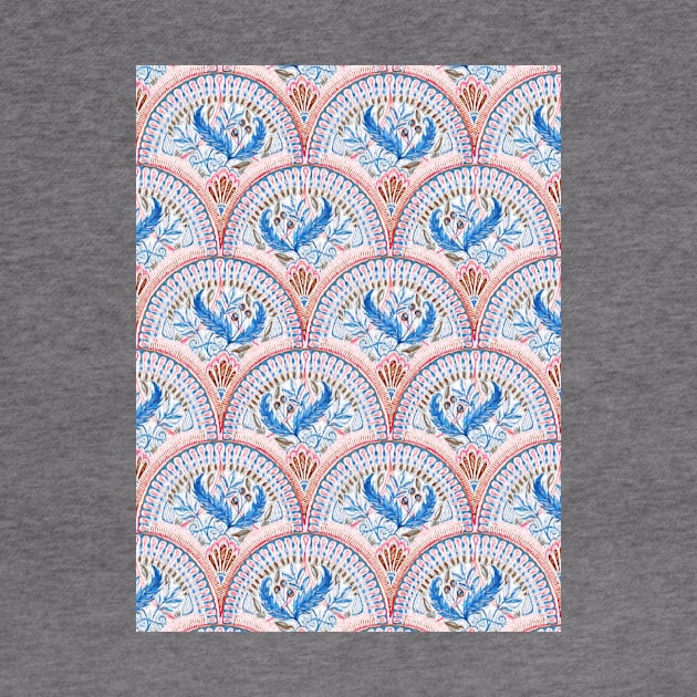 Art Deco Fresco in Sky Blue and Coral by micklyn
